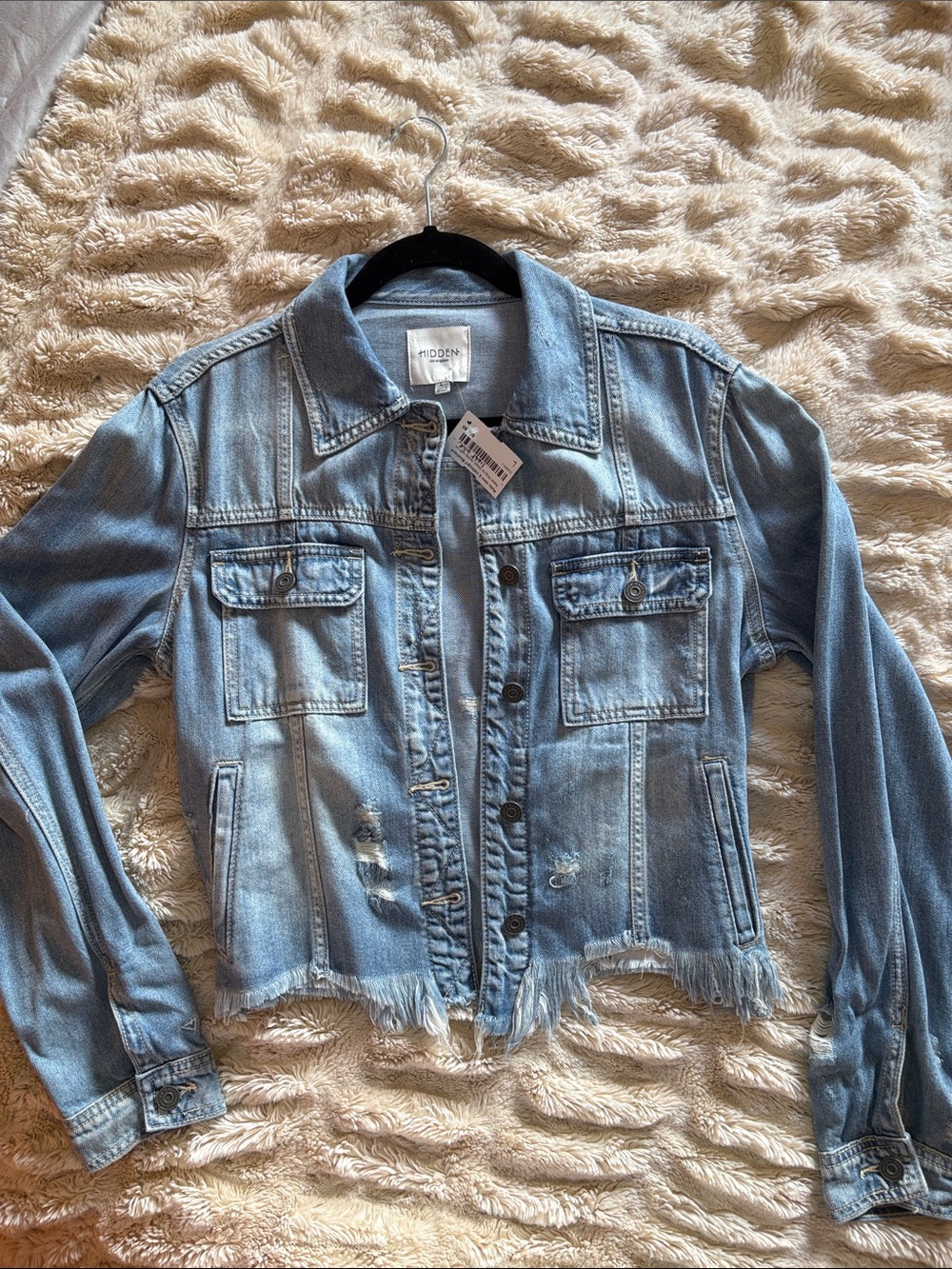 Ribbed Hem Light Blue Denim Jacket by Modern Lux